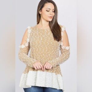 A’reve Anthropologie Cold  Shoulder Knit Lacey Tunic Women’s Size XL